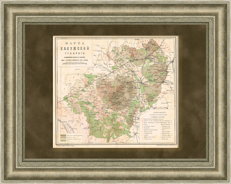 Карта Калужской губернии, полезные ископаемые и леса