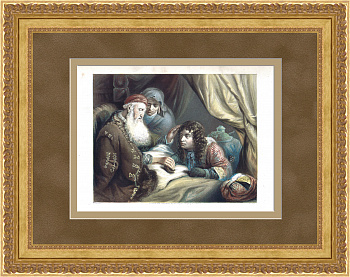 Иаков получает благословение у Исаака, Ветхий Завет. Старинная гравюра 19 века