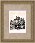 Владимир, новый мост через реку Клязьму, двухцветная ксилография