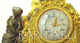 Каминные французские часы из золоченой бронзы. Старинная русская хромолитография в раме 60х50 см, конец 19 в.