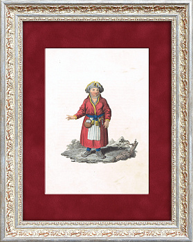 Лапландка в народном костюме, гравюра с ручной раскраской, 1816 г. Альбом The Costume of the Russian Empire