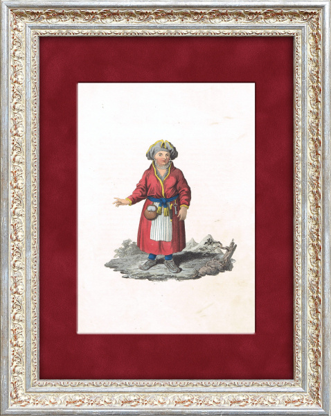 Лапландка в народном костюме, гравюра с ручной раскраской, 1816 г. Альбом The Costume of the Russian Empire