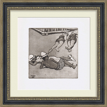 На пляже в Евпатории. Гравюра И. Нивинского, 1925 год