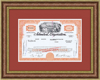 Компания Admiral International Enterprises  (телевизоры и радио). Сертификат на 10 акций к, 1968 г.