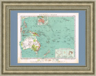 Австралия и Океания, старинная карта в раме, 1900-е гг.