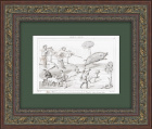 Охота на кабана. Антикварная гравюра 19 века