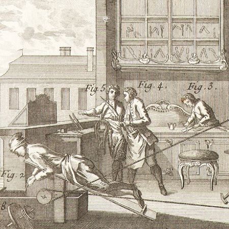 мастерская ножовщиков и их инструменты. старинные гравюры