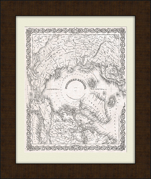 Северный полюс и прилегающие территории. Старинная карта 1855 года