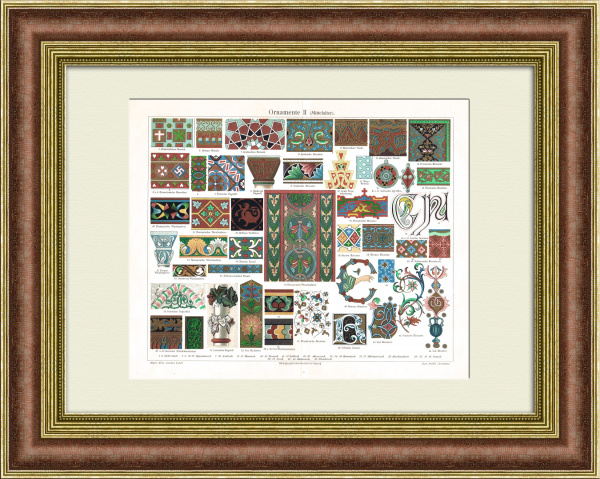 Орнаменты Средневековой Европы и Ближнего Востока, антикварная хромолитография