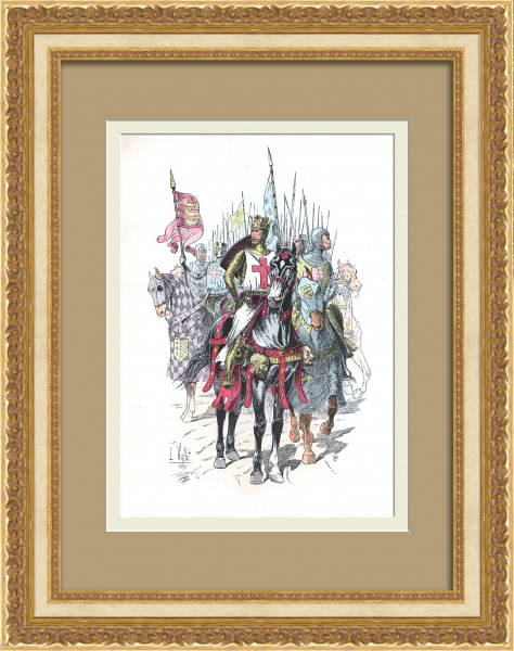 Ричард Львиное Сердце - король средневековой Англии. Старинная гравюра 19 века