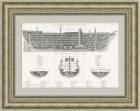 Старинная схема строения корабля, антикварная гравюра