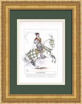 Чезаре Фьяско - основатель школы верховой езды Возрождения. Старинная гравюра 29 века