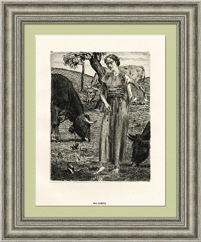 Пастушка с коровами. Авторский офорт, 1916 г.