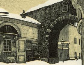 Проломные ворота в Зарядье (совр. между ул. Варварка и Москвой-рекой), оригинальная гравюра И.Н. Павлова