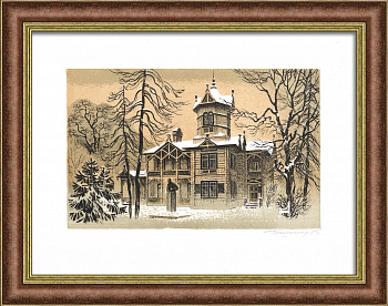 Дача Зингера - колыбель Октябрьской революции, Санкт-Петербург. Авторская, советская гравюра