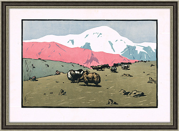 Пастбище в горах. Цветная линогравюра Пастбище в горах. Цветная линогравюра