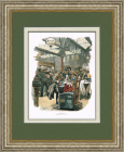 Вокзал "Виктория" в Лондоне: Пассажиры в час пик, старинная гравюра в раме, 1890 г.