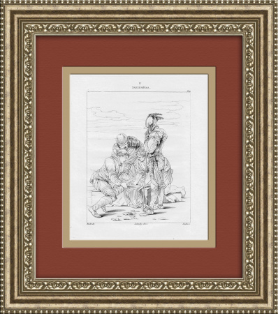 Воины, играющие в кости. Гравюра на стали, с картины Сальватора Розы