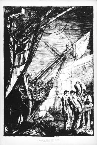 Море и английский флот, авторская литография знаменитого художника Фрэнка Брэнгвина
