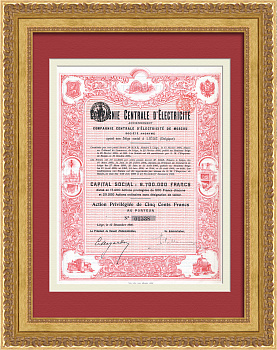 Центральная электрическая компания.  Привилегированная акция на 500 франков 1906 года