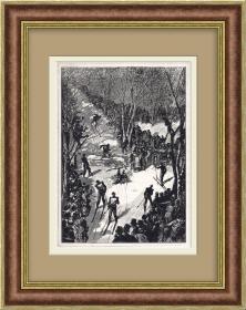 Лыжные тренировки в российской армии. Ксилография 19 века