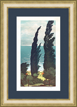 Крым, на пляже. Авторская гравюра