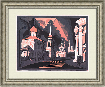 Москва, улица Варварка. Старинна, авторская линогравюра Москва, улица Варварка. Старинна, авторская линогравюра