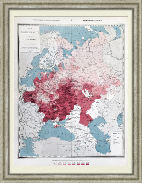 Средний валовой доход от казенных лесов Европейской России. Старинная карта