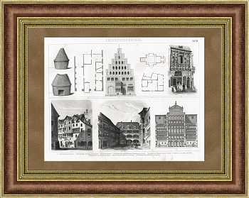 Архитектура Западной Европы, старинная гравюра 19 века Архитектура Западной Европы, старинная гравюра 19 века