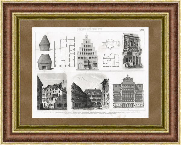 Архитектура Западной Европы, старинная гравюра 19 века Архитектура Западной Европы, старинная гравюра 19 века