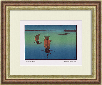 На Шексне, приток Волги, редкая линогравюра 1923 г.