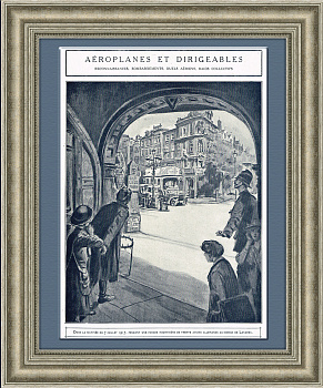 Самолеты над Лондоном, старинная иллюстрация