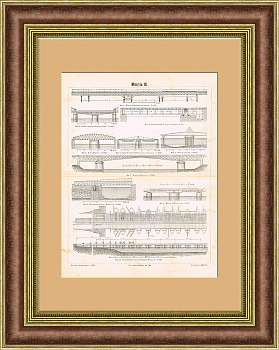 Мосты, конструкции в разрезе. Старинная литография Мосты, конструкции в разрезе. Старинная литография