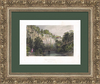 Шотландия, вид на замок Хоторнден. Антикварная гравюра 19 века