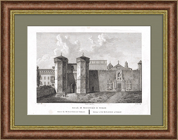 Монастырь Поблет в Испании. Редкая старинная гравюра Монастырь Поблет в Испании. Редкая старинная гравюра