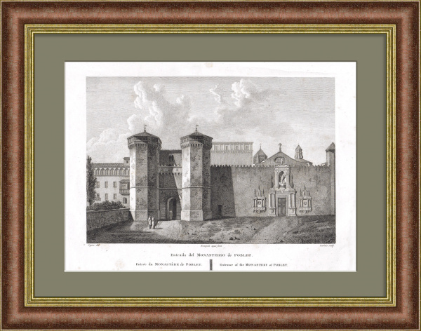 Монастырь Поблет в Испании. Редкая старинная гравюра