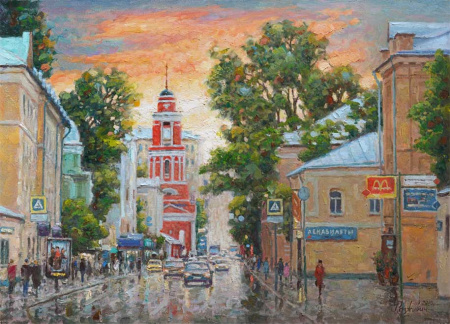 Тихо солнце уходит. Пятницкая улица.  Авторская, современная живопись