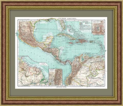 Центральная Америка. Большая карта 1909 года